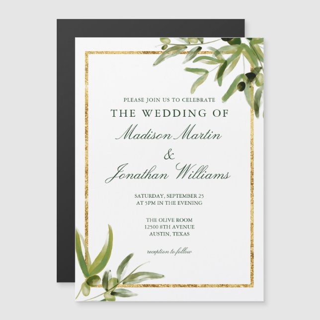 Elegant Green Botanical Vine Gold Greenery Wedding Magnetic Invitation (Front/Back)