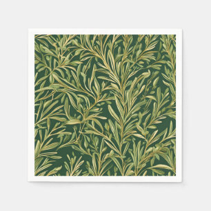 Elegant Green Botanical Vintage Foliage Pattern Napkin