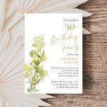 Elegant Green Botanical Watercolor 30th Birthday Invitation<br><div class="desc">An elegant 30th birthday party invitation featuring a green botanical watercolor on a white background. Text in spring green and grey announces the birthday party details with a refined tone.</div>