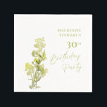 Elegant Green Botanical Watercolor 30th Birthday Napkin<br><div class="desc">An elegant 30th birthday party paper napkin featuring a green botanical watercolor on a white background.</div>
