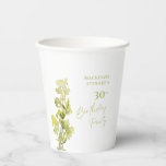 Elegant Green Botanical Watercolor 30th Birthday Paper Cups<br><div class="desc">An elegant 30th birthday party paper cups featuring a green botanical watercolor on a white background.</div>