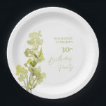 Elegant Green Botanical Watercolor 30th Birthday Paper Plate<br><div class="desc">An elegant 30th birthday party paper plates featuring a green botanical watercolor on a white background.</div>