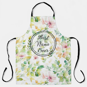 Elegant green botanical watercolor wildflowers  apron