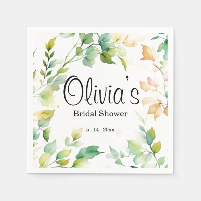 Elegant green botanical watercolor wildflowers  napkin (Front)