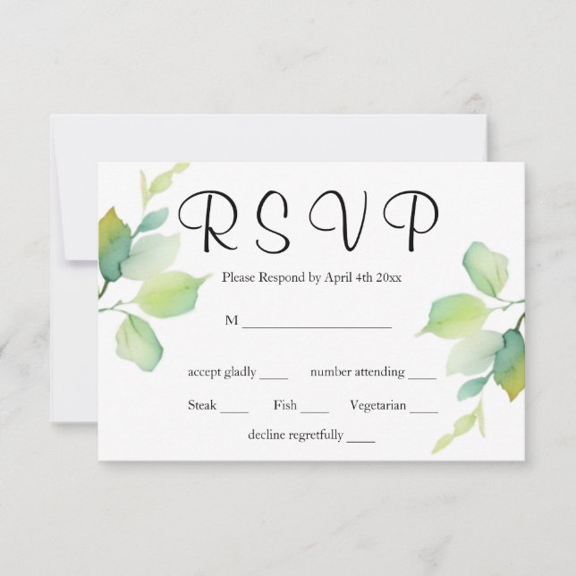Elegant green botanical watercolor wildflowers  RSVP card (Front)