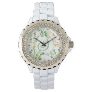 Elegant green botanical watercolor wildflowers watch