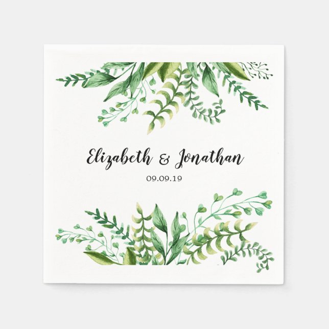 Elegant Green Botanical Wedding Napkin (Front)