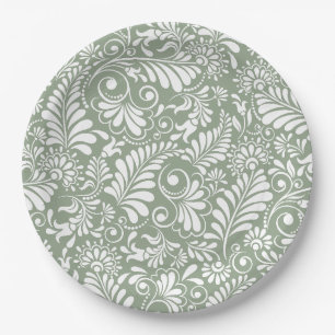 Elegant Green Botanical Wedding Paper Plate