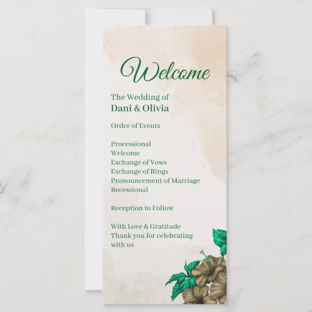 Elegant Green Botanical Wedding Program (Front)