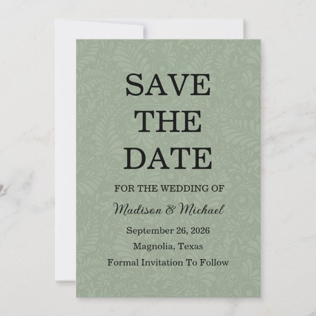 Elegant Green Botanical Wedding Save The Date (Front)