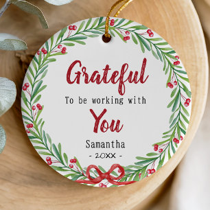 Elegant Green Botanical Wreath Coworker Gift Ceramic Tree Decoration