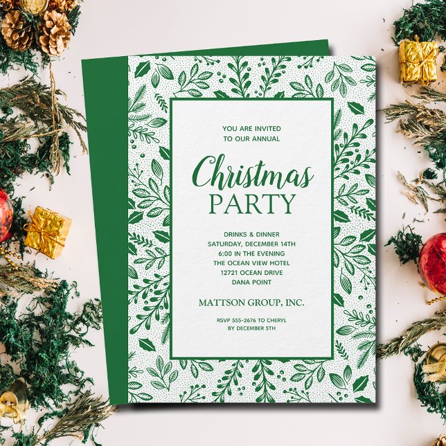 Elegant Green Botanicals Christmas Party Invitation (Elegant green botanicals Christmas party invitations, PRINTED and/or INSTANT DOWNLOAD)