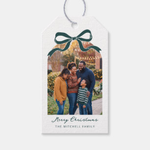 Elegant Green Bow Arch Christmas Photo Gift Tags