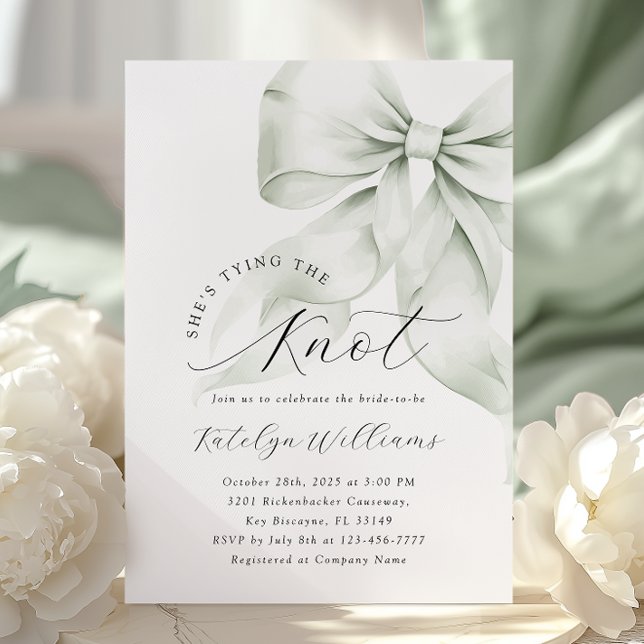 Elegant Green Bow Bridal Shower Invitation (Creator Uploaded)