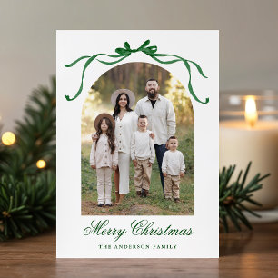 Elegant Green Bow Christmas 4 Photo Holiday Card