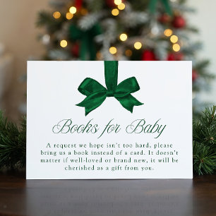 Elegant Green Bow Christmas Books For Baby Enclosure Card