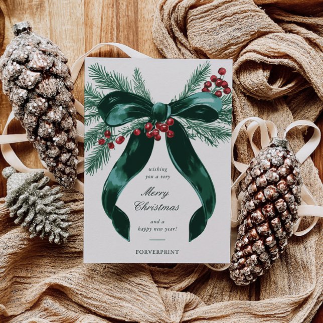 Elegant Green Bow Christmas Card (Creator Uploaded)