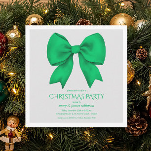 Elegant Green Bow Christmas Holiday Party  Invitation