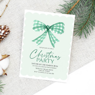 Elegant Green Bow Christmas Party Invitation