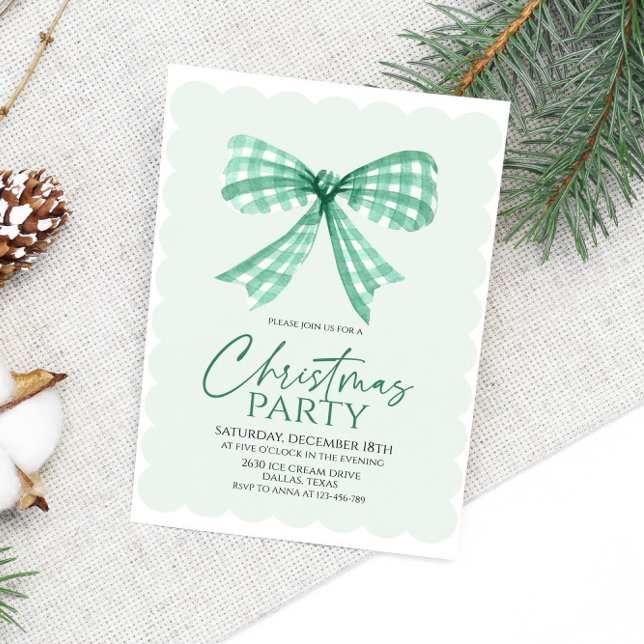 Elegant Green Bow Christmas Party Invitation (Creator Uploaded)