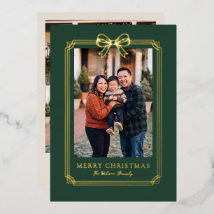 Elegant Green Bow Frame Merry Christmas Photo