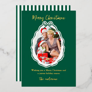 Elegant Green Bow Frame Photo Merry Christmas
