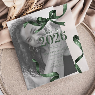 Elegant Green Bow Graduation Party Vellum Invitations