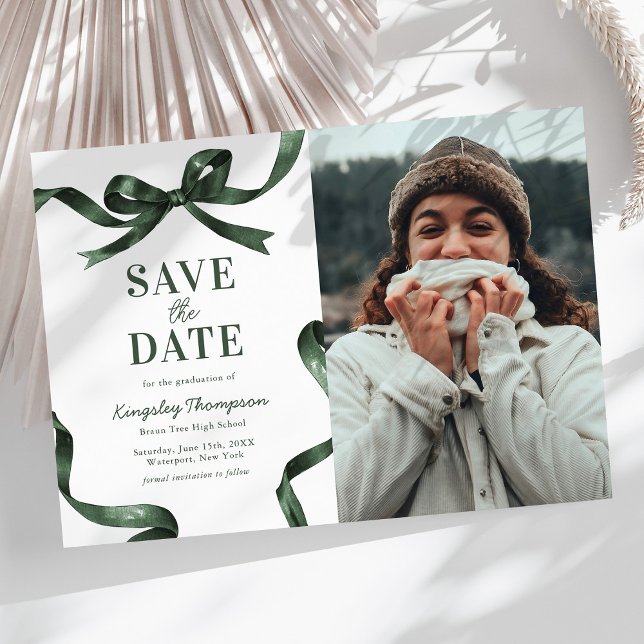 Elegant Green Bow Graduation Save the Date (Creator Uploaded)