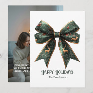 Elegant Green Bow Holiday Photo Holiday Card