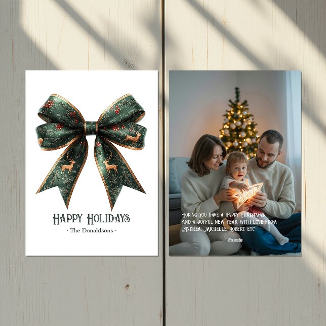 Elegant Green Bow Holiday Photo Holiday Card (Elegant Green Bow Holiday Photo Holiday Card)