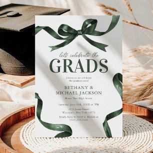 Elegant Green Bow Joint Graduation Party Invitation