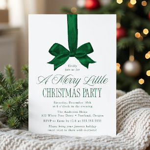 Elegant Green Bow Merry Little Christmas Party Invitation