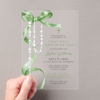 Elegant Green Bow & Rosary First Holy Communion