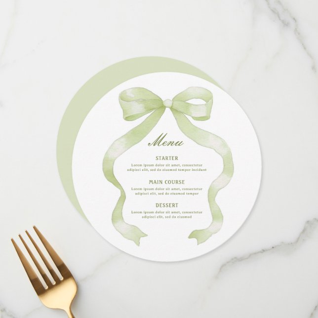 Elegant Green Bow Round Menu (Front/Back In Situ)