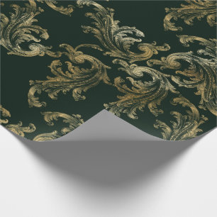 Elegant Green Brocade Holiday Christmas Wrapping Paper
