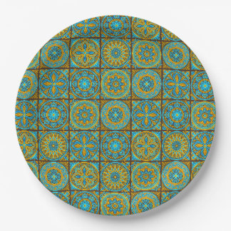 Elegant green& brown Moroccan pattern Paper Plate