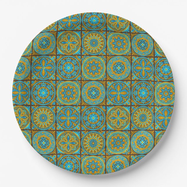 Elegant green& brown Moroccan  pattern  Paper Plate (Front)