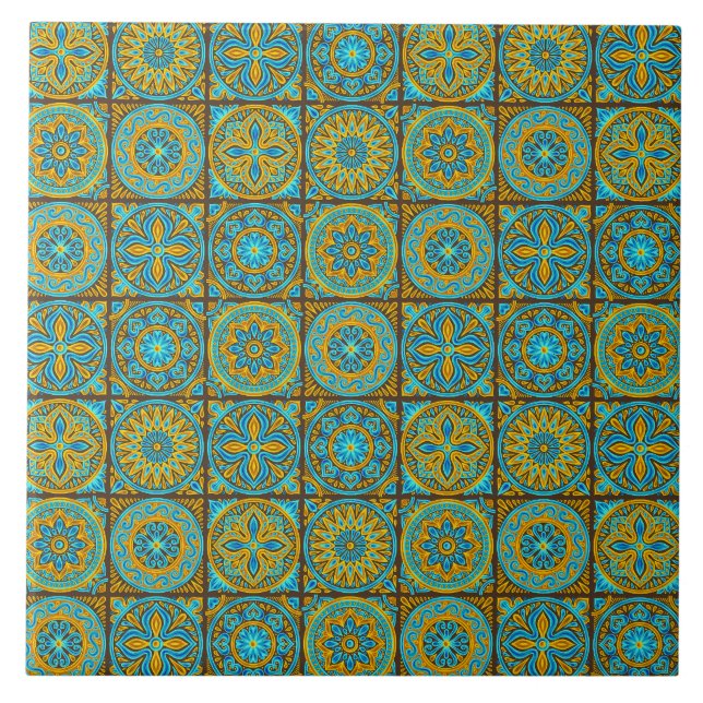 Elegant green& brown Moroccan  pattern  Tile (Front)