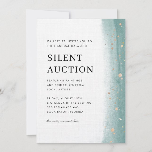 Elegant Green Brush Stroke Gala & Silent Auction  Invitation (Front)