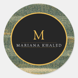 Elegant Green Brush with gold and black Classic Round Sticker