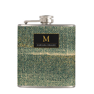 Elegant Green Brush with gold and black Hip Flask