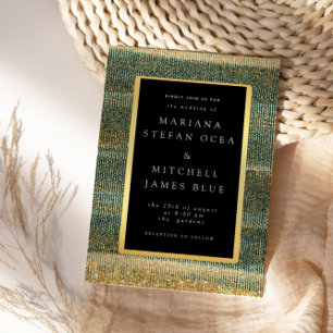 Elegant Green Brush with gold and black Invitation