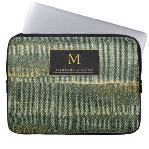 Elegant Green Brush with gold and black Laptop Sleeve