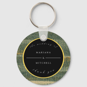 Elegant Green Brush with gold and black Round Key Ring