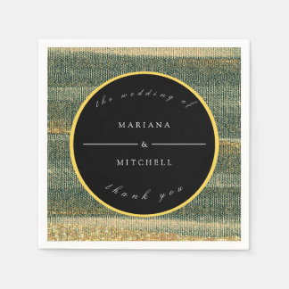 Elegant Green Brush with gold and black  Round  Napkin