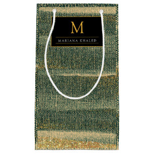 Elegant Green Brush with gold and black Small Gift Bag