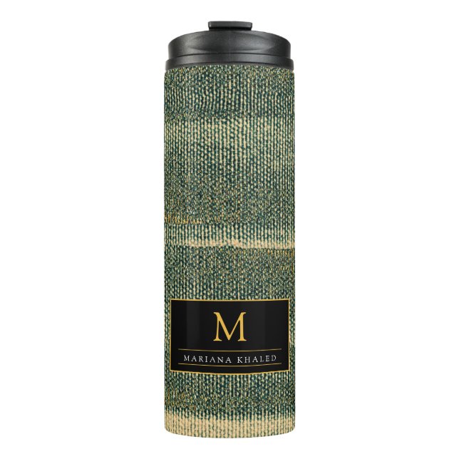 Elegant Green Brush with gold and black Thermal Tumbler (Front)