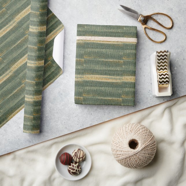 Elegant Green Brush with gold and black   Wrapping Paper (Crafts)