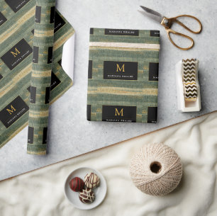 Elegant Green Brush with gold and black Wrapping Paper