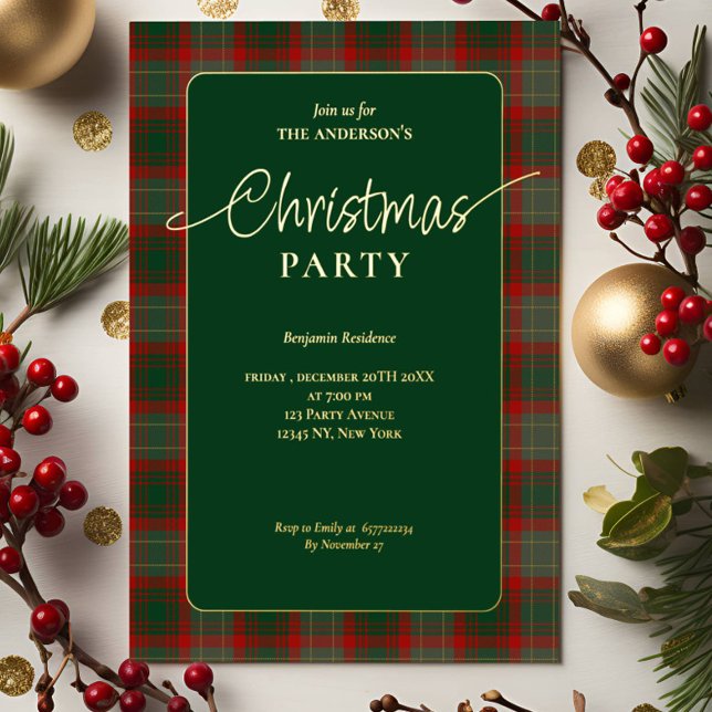 Elegant Green Buffalo Plaid Christmas Party  (Creator Uploaded)